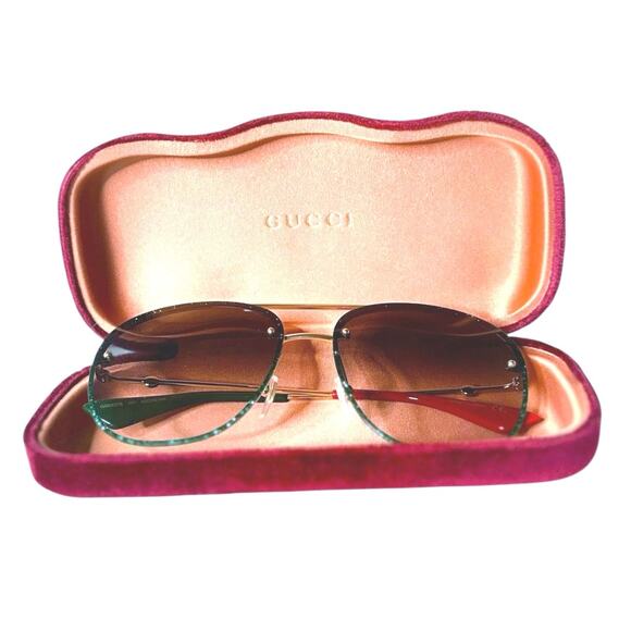 Gucci Aviator Teal Green Sunglasses w/ Velvet Case - Excellent Condition - Picture 1 of 8